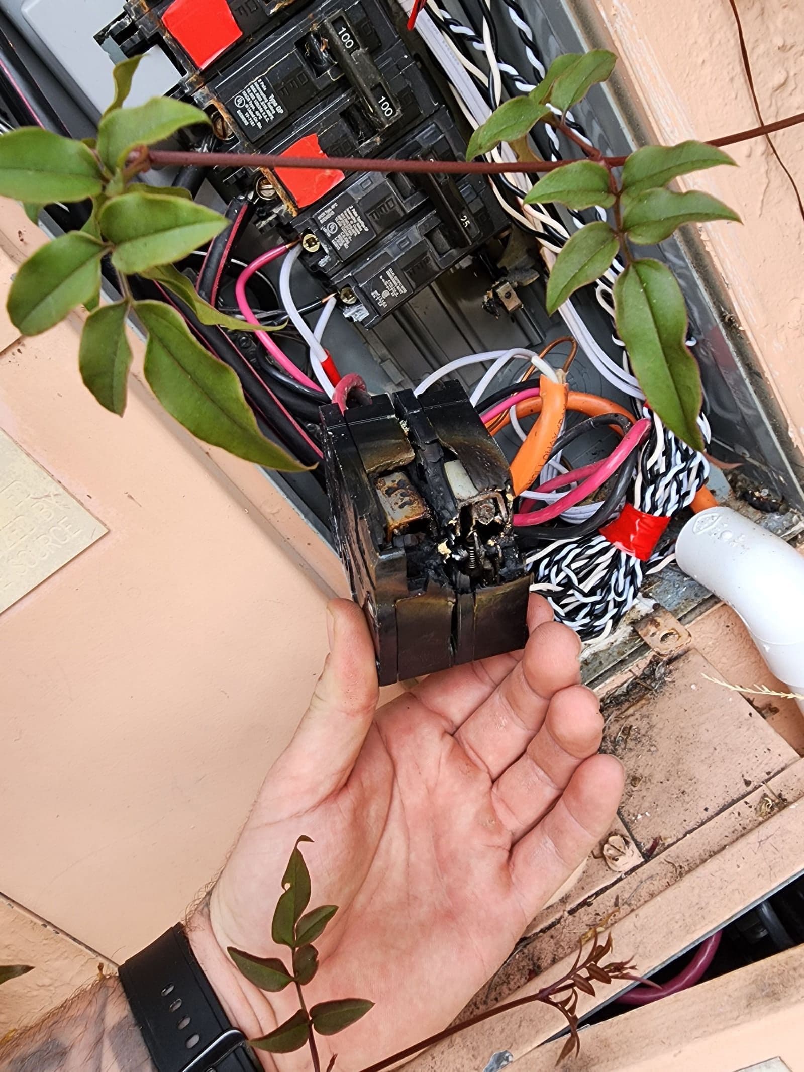 Burned breaker found during an emergency call in Oakland, CA