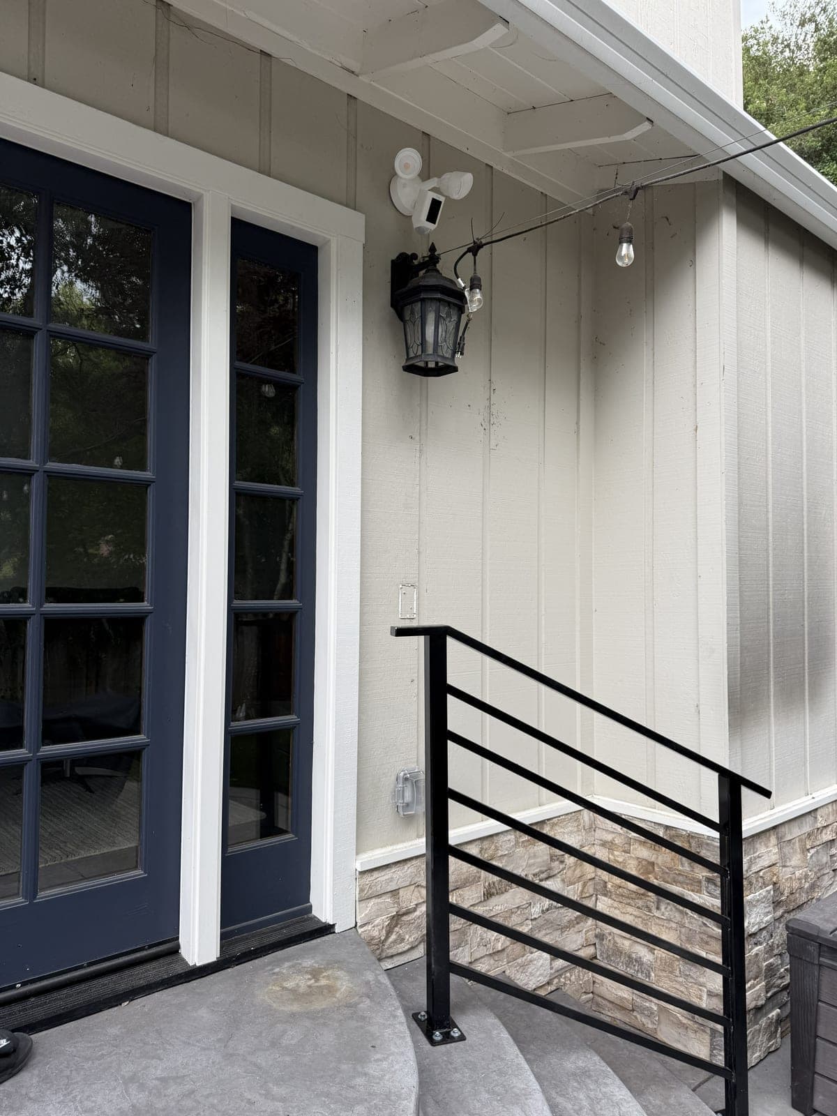 Exterior GFCI outlet and Ring camera installation on a Saratoga home by Cali Rollin Electric