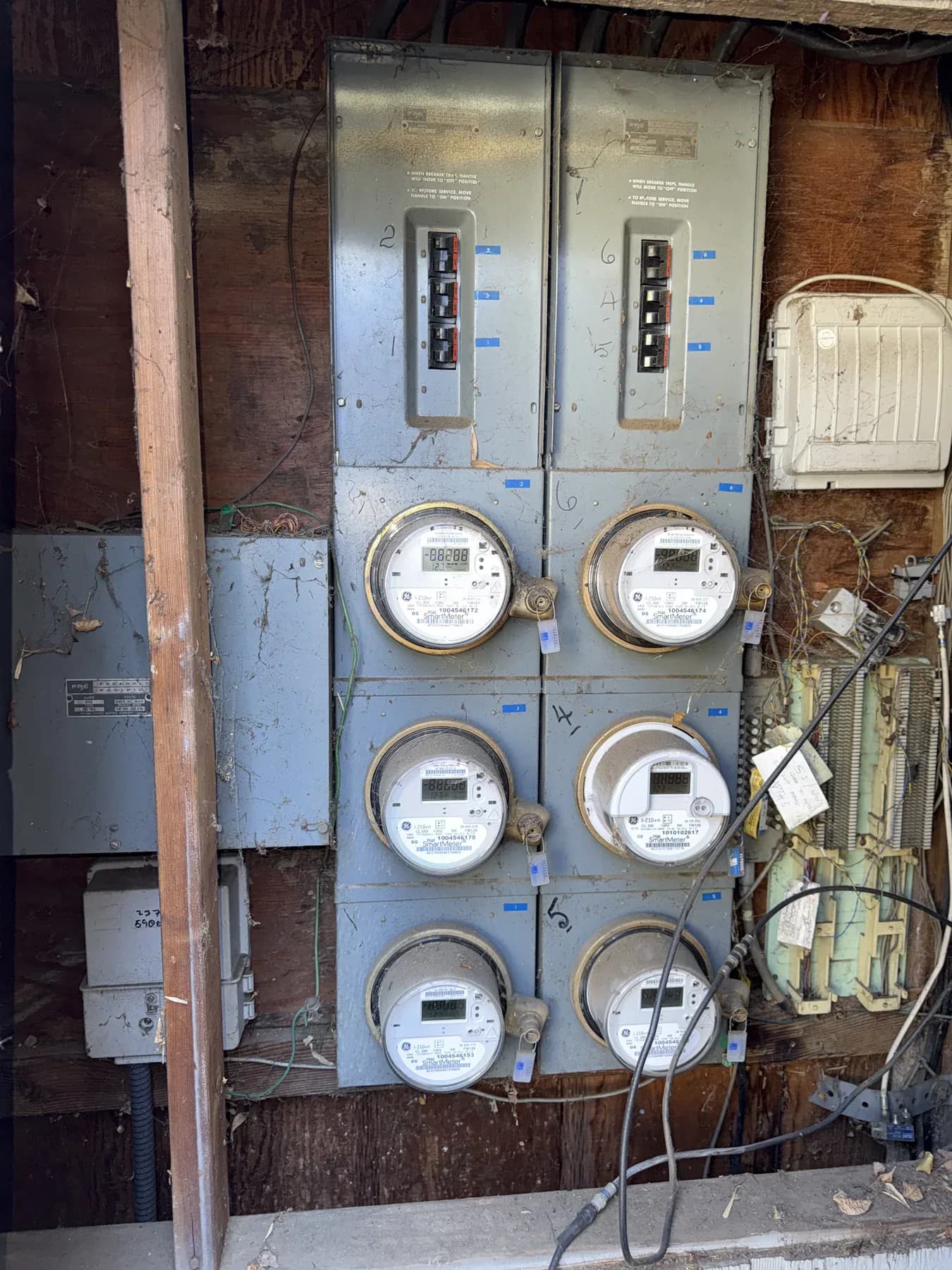 Existing multi-meter assembly with Federal Pacific equipment labels